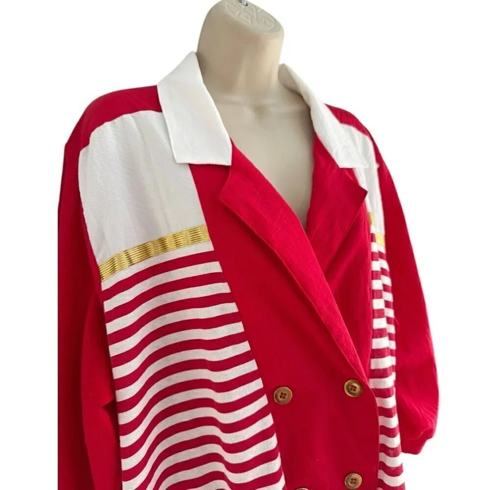 Vtg 80s Susan Christopher Of California Womans Sz Large Red White Striped Blouse